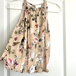 NWT ALICE+OLIVIA Silk Blend Sleeveless Bubble Hem Tank Hazel Floral Sand Size S